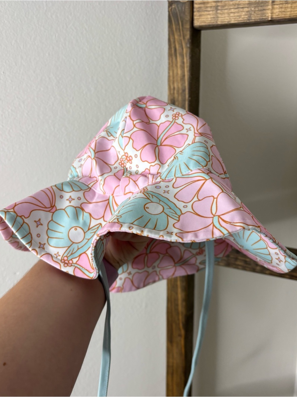 Caden Lane Kids Floral Swim Bucket Hat - Pink & Light Blue Size S